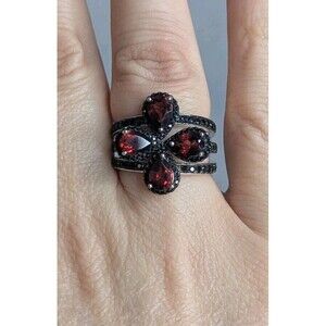 Stackable Ring Set - Garnet, Black Spinel, Size 9.75